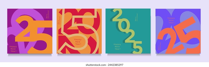 2025 Creativity Geometric Celebration of Happy New Year and Merry Christmas. Abstract Typography for Vibrant Advertising, Web Delights, Social Media Sparks, Banners, Covers, Posters.