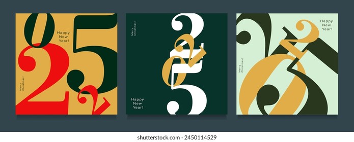 	2025 Creativity Geometric Celebration of Happy New Year and Merry Christmas. Abstract Typography for Vibrant Advertising, Web Delights, Social Media Sparks, Banners, Covers, Posters.