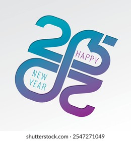 2025 Cut Bold Numerals Logo with Numbers Making Mobius Loop Impossible Figure and Happy New Year Greetings Lettering - Multicolor on White Background - Vector Mixed Graphic Design