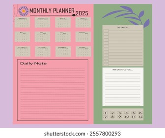 2025 daily planner, weekly planner,monthly planner, yearly planner,to do list,habit tracker,notes, calendar