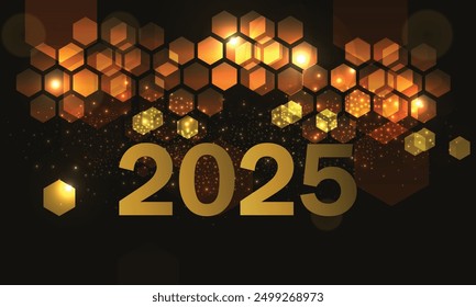 2025 design with golden gradient hexagonal background.