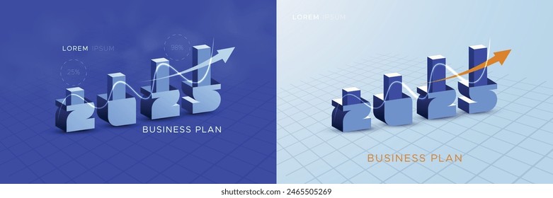 2025 design template with numbers and business graphs as concepts. Business growth planning in 2025