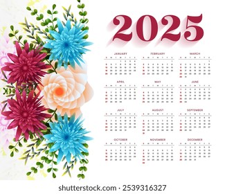 2025 desk calendar template with floral decor vector