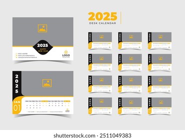 2025 Modelo de calendário de mesa calendário de mesa planejador vetor ilustração.