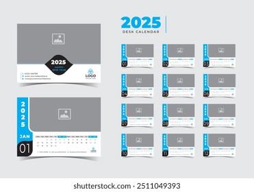 2025 Calendario de escritorio Plantilla Calendario de escritorio Ilustración vectorial.