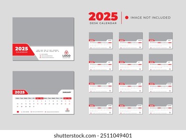 2025 Modelo de calendário de mesa calendário de mesa planejador vetor ilustração.