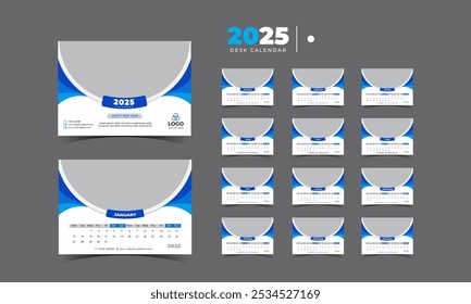2025 Desk calendar template Desk calendar planner vector illustration.