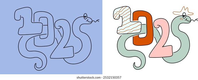 2025 doodle new year. Element for decoration design mail posts postcards poster print invitation background backdrop wrapping wallpaper banner textile