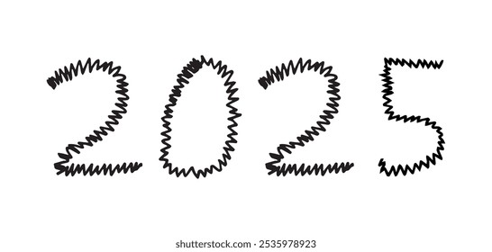 2025. doodles. holiday. holiday. joy. Christmas tree. numbers. sign. year. New year. Christmas. vector. on a white background. a template for creating a greeting card for the new year.