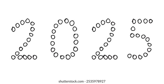 2025. doodles. holiday. holiday. joy. Christmas tree. numbers. sign. year. New year. Christmas. vector. on a white background. a template for creating a greeting card for the new year.