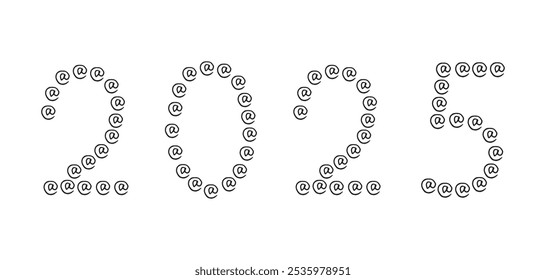 2025. doodles. holiday. holiday. joy. Christmas tree. numbers. sign. year. New year. Christmas. vector. on a white background. a template for creating a greeting card for the new year.