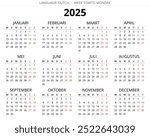 2025 dutch calendar. Printable, editable vector illustration for Dutch. 12 months year kalender