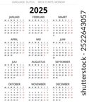 2025 dutch calendar. Printable, editable vector illustration for Dutch. 12 months year kalender