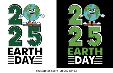 2025 Earth Day T Shirt, Cute Cartoon Globe Eco Friendly Design, T Shirt Design.