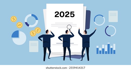 2025 economic financial forecast from business intelligence company dashboard analysis large big data businessman predict future