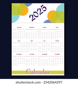2025 Editable Vector Calendar Design