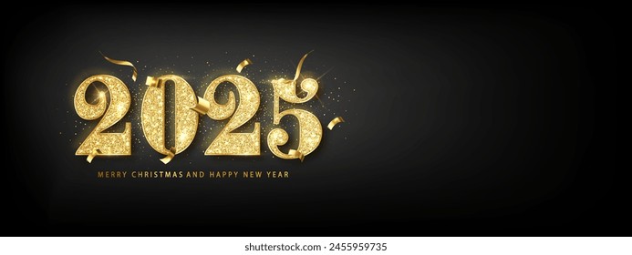 2025 Elegante diseño de feliz año nuevo. Los lujosos números dorados brillan con luz. Diseño de Festiva para las celebraciones de feliz año nuevo 2025.