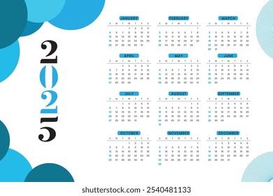 2025 English vector calendar Modern clean design with 12 months. Dutch Calendar 2025. Printable, editable vector illustration for Dutch. 12 months year calendar.