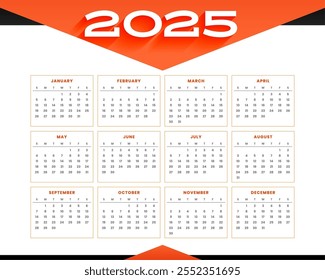 2025 event planner calendar layout in printable design vector