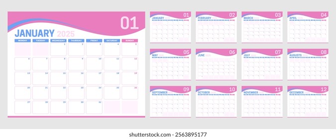 2025 Feminine or Pink Baby Calendar with Wave