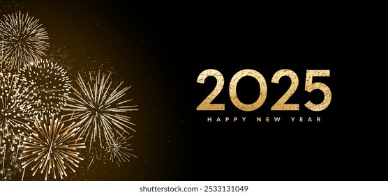 2025 fireworks banner, Happy New Year card template