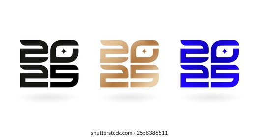 2025 font number three different colors isolated white backgrounds for covering calendar, social media headers, greeting cards, screen printing, catalogue booklet, banners, poster, annual book element