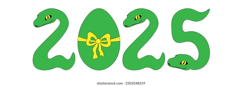 2025 is formed by green snakes, isolated on a transparent background. Green snake is the symbol of the Chinese New Year 2025. Best for greeting cards or printing on t-shirts or other products