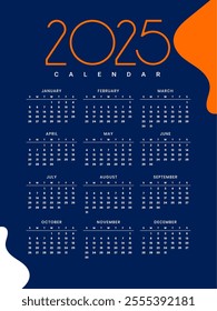 2025 full page calendar blue layout in business style vector