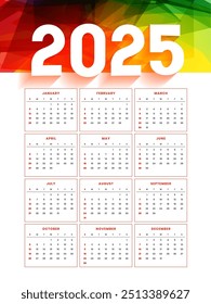 Diseño de calendario de página completa 2025 en Vector de estilo moderno