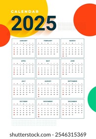 2025 full page calendar layout a office stationery vector