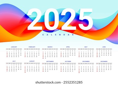 2025 Plantilla de calendario de año completo Organizar Vector de tareas comerciales