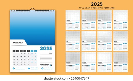 2025 Full-Year Wall Calendar Template with Monthly Views, Placeholder Images and a modern layout