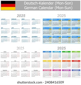 2025 German Mix Calendar Mon-Sun on white background