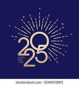 2025 gold fireworks and vector numbers on blue background