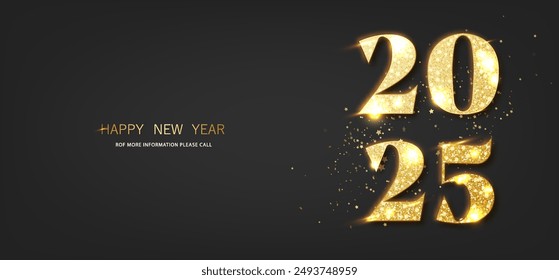 2025 golden glitter New Year number. Greeting and celebration design with Merry Christmas 2025 vector design for poster, banner, calendar and more