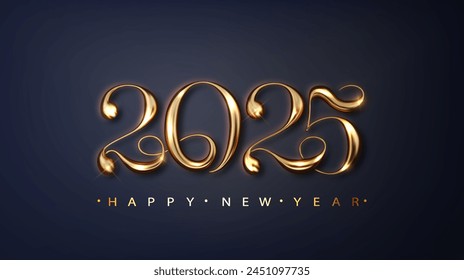 2025 Golden luxury number for Happy New Year banner. Template greeting card, banner, poster. Vector Illustration.