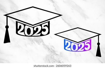 2025 Graduation Cap Icon Set, Outline Style Vector graphics stock illustration #12