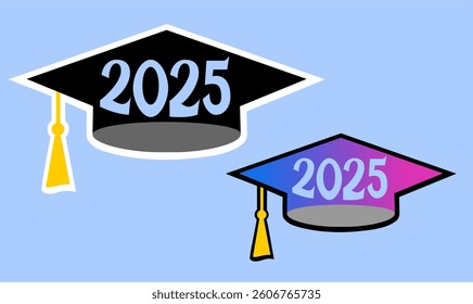 2025 Graduation Cap Icon Set, Outline Style Vector graphics stock illustration #17