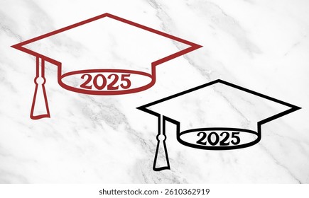 2025 Graduation Cap Icon Set, Outline Style Vector graphics stock illustration #21
