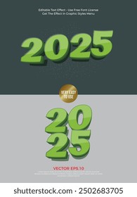 2025 green font style vector 3D design with editable text effect