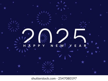 2025 greeting card, New Year number, blue fireworks background