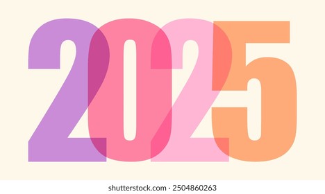 2025 greeting card. 2025 numbers design in modern style. New year colorful logo in minimalist. Colored numbers Happy new year. Design template for 2025 new year posters, banners, greetings card