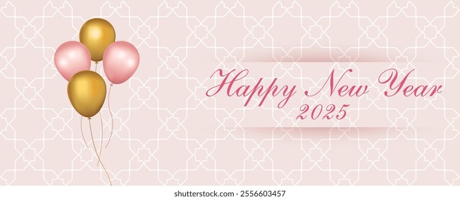 2025 Greeting card template vector illustration, 2025 Happy New Year wish Template. Happy New Year pink Editable template. 