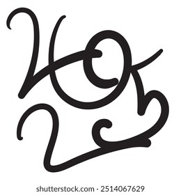 2025 Hand Drawn Vector Numbers, Chinese New Year Calligraphy Sketch Calendar Design. Doodle Greeting Card, Scribble Handdrawn Brush Font, Freehand 2025 Typography Graphic Element