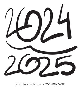 Números de Vector dibujados a mano de 2025, diseño de calendario de bocetos de caligrafía de año Nuevo chino. Doodle Tarjeta de felicitación, Scribble Handdrawn Brush Font, Freehand 2025 Tipografía Elemento gráfico