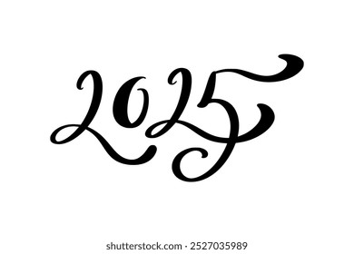 2025 Hand written numbers with brush. Calligraphy lettering for New Year isolated on white. Holidays typography poster. Vector template for banner, sign, greeting card, invitation.