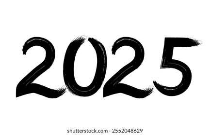 2025 Hand written numbers with brush. Calligraphy lettering for New Year. Holidays typography poster. Vector template for banner, sign, greeting card, invitation, shirt design, etc