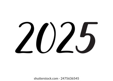 2025 handwritten calligraphic vector numbers. Black isolated numerals on white. For greeting card, postcard, invitation, web, banner, print, poster. Happy new year.