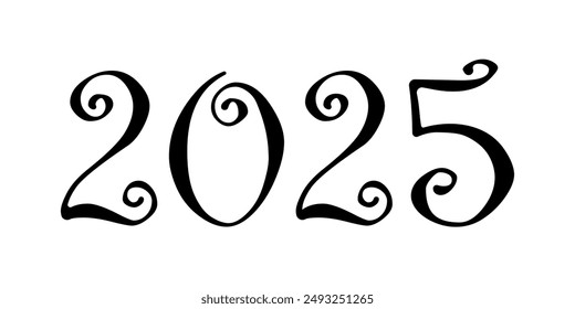 2025 handwritten text. Typography vector design for Happy New Year greeting cards and poster