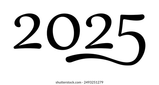 2025 handwritten text. Typography vector design for Happy New Year greeting cards and poster